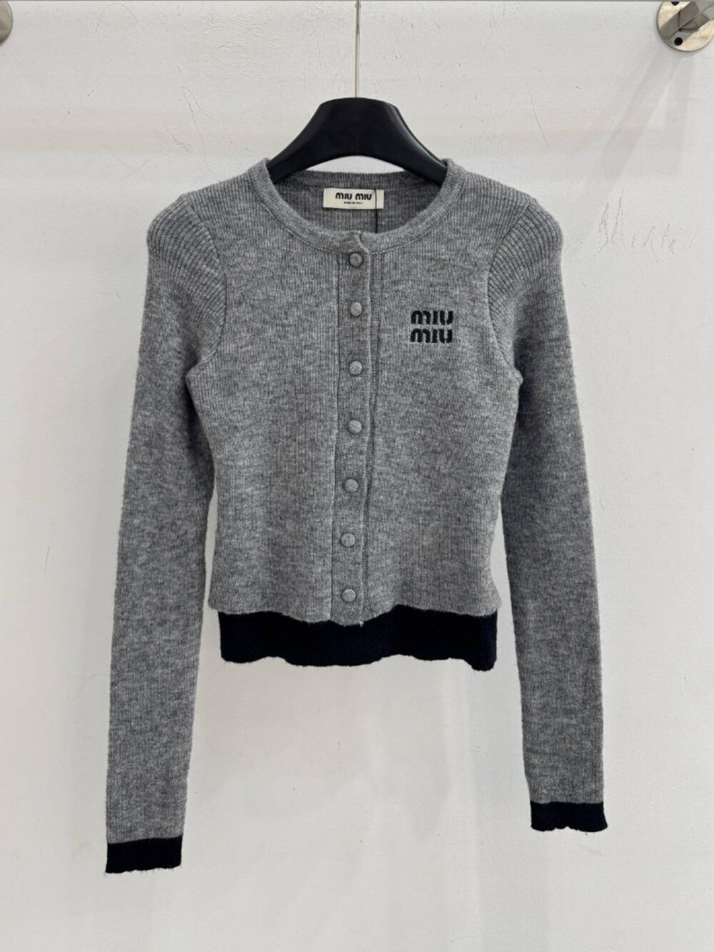 Miu Miu Gray Ribbed Cropped Cardigan